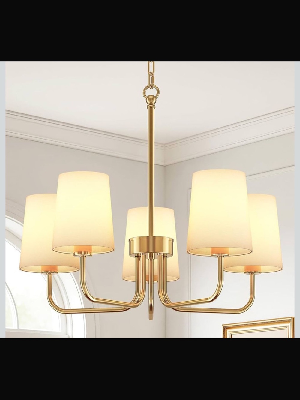 5-Light Modern Gold Chandelier with Cream Shades